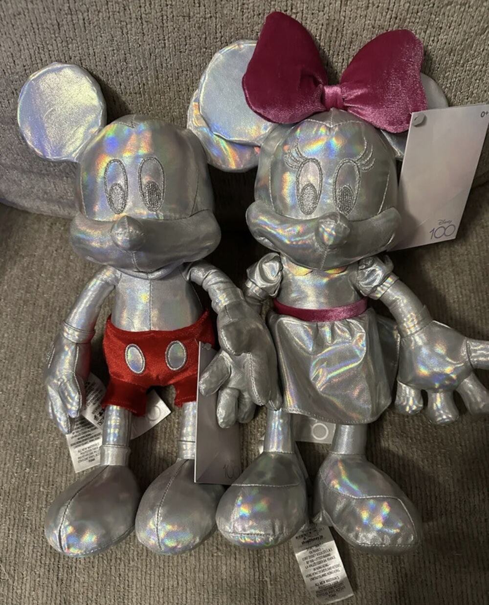 2023 Disney Parks 100th Anniversary Mickey & Minnie Silver Platinum Plush Toy